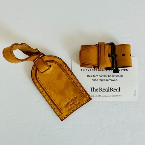 AUTHENTIC LOUIS VUITTON VACHETTA LUGGAGE TAG AND STRAP SET MADE IN FRANCE - Picture 1 of 7